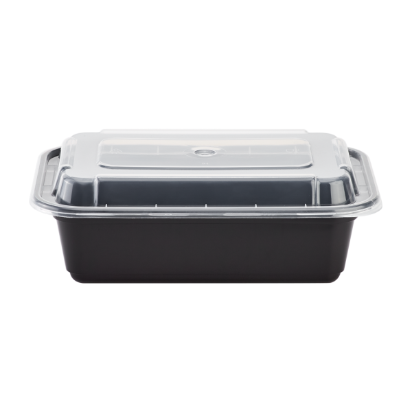 [150 sets] 24 oz PP Plastic Microwavable Rectangular Food Containers & Lids, Black