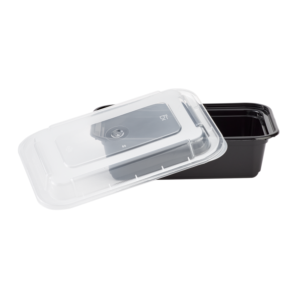 [150 sets] 24 oz PP Plastic Microwavable Rectangular Food Containers & Lids, Black