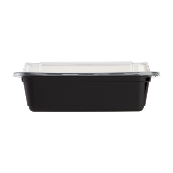 [150 sets] 24 oz PP Plastic Microwavable Rectangular Food Containers & Lids, Black