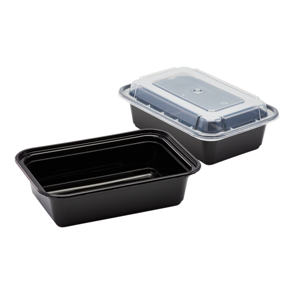 [150 sets] 24 oz PP Plastic Microwavable Rectangular Food Containers & Lids, Black