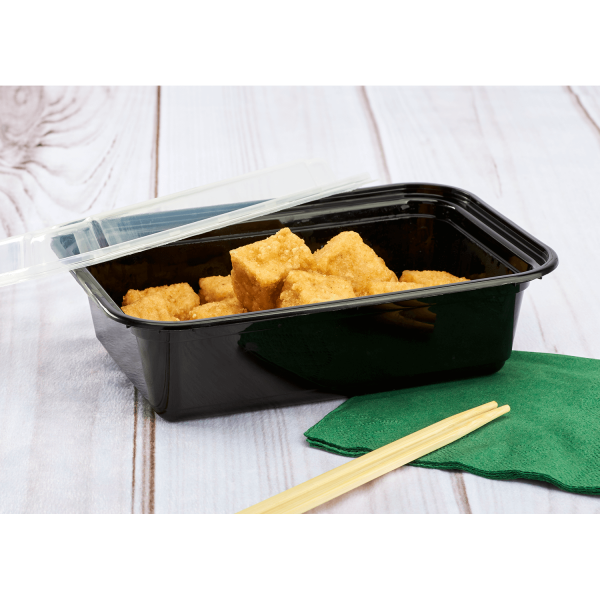 [150 sets] 24 oz PP Plastic Microwavable Rectangular Food Containers & Lids, Black