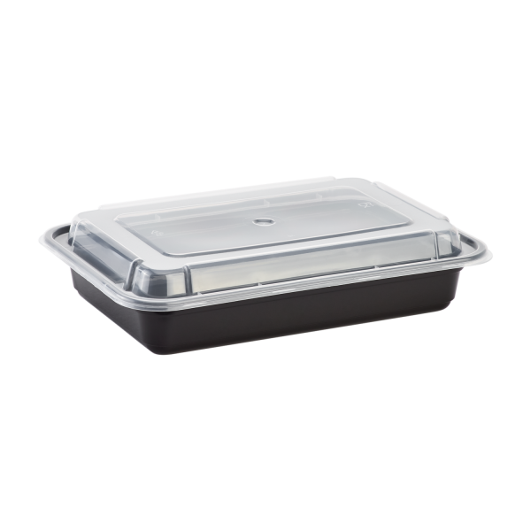 [150 sets] 28 oz PP Plastic Microwavable Rectangular Food Containers & Lids, Black