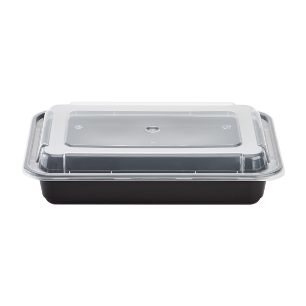 [150 sets] 28 oz PP Plastic Microwavable Rectangular Food Containers & Lids, Black