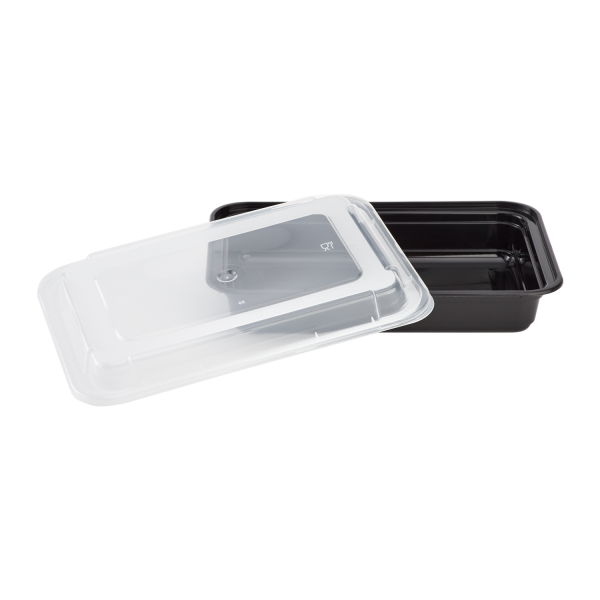[150 sets] 28 oz PP Plastic Microwavable Rectangular Food Containers & Lids, Black
