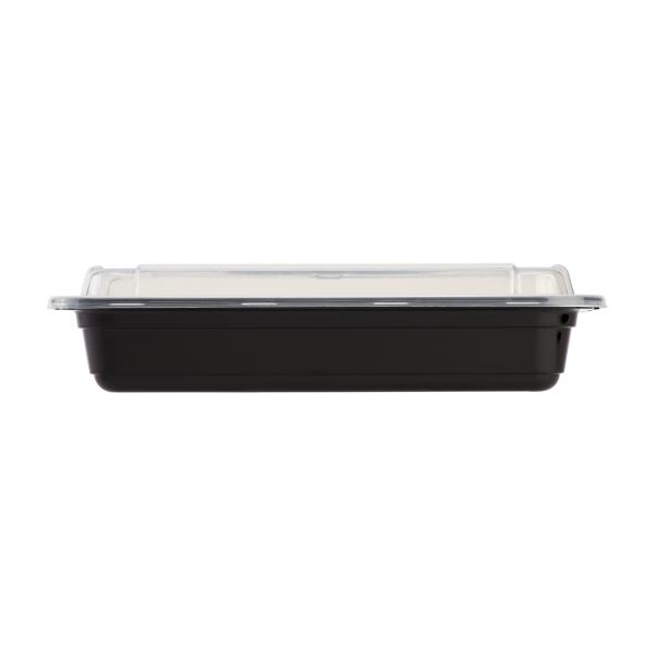 [150 sets] 28 oz PP Plastic Microwavable Rectangular Food Containers & Lids, Black