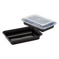 [150 sets] 28 oz PP Plastic Microwavable Rectangular Food Containers & Lids, Black