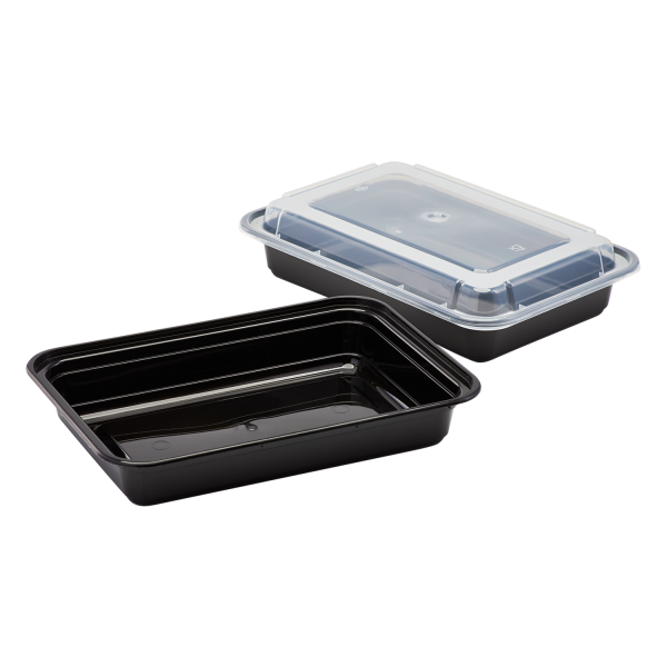 [150 sets] 28 oz PP Plastic Microwavable Rectangular Food Containers & Lids, Black