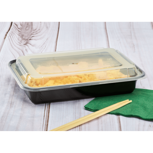 [150 sets] 28 oz PP Plastic Microwavable Rectangular Food Containers & Lids, Black