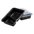 [150 sets] 30 oz PP Plastic Microwavable Rectangular Food Containers & Lids, Black, 2 Compartments