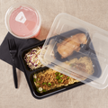 [150 sets] 32 oz PP Plastic Microwavable Rectangular Food Containers & Lids, Black, 3 Compartments