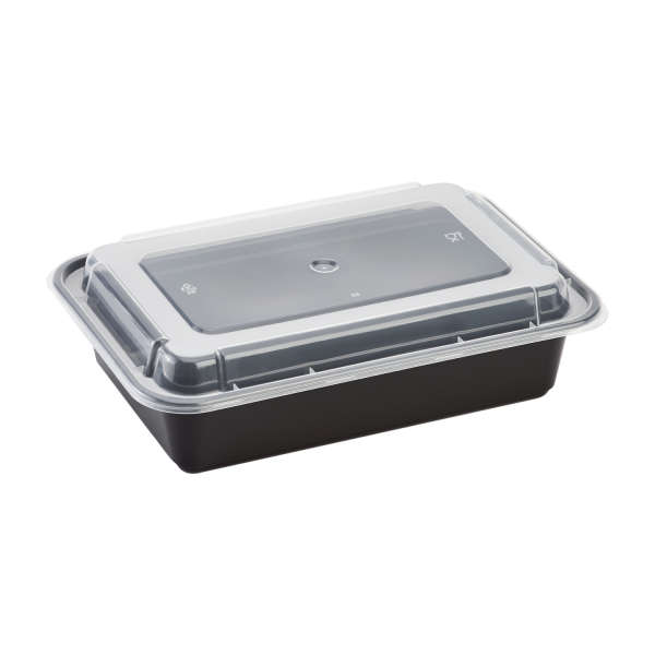 [150 sets] 38 oz PP Plastic Microwavable Rectangular Food Containers & Lids, Black