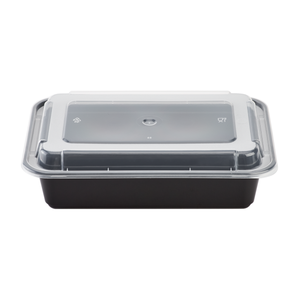 [150 sets] 38 oz PP Plastic Microwavable Rectangular Food Containers & Lids, Black