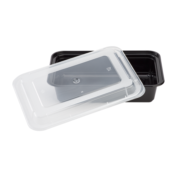 [150 sets] 38 oz PP Plastic Microwavable Rectangular Food Containers & Lids, Black
