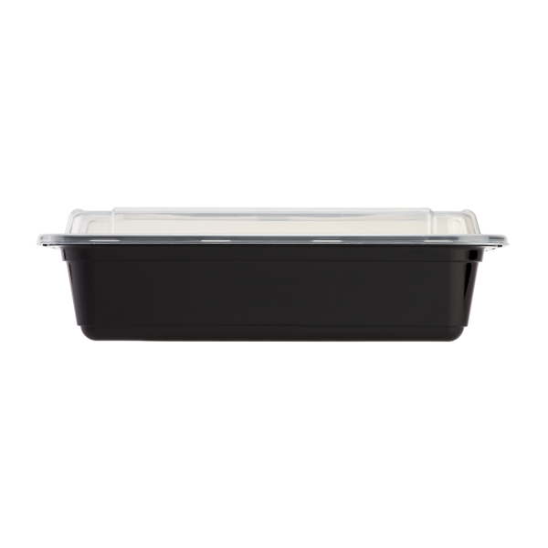 [150 sets] 38 oz PP Plastic Microwavable Rectangular Food Containers & Lids, Black