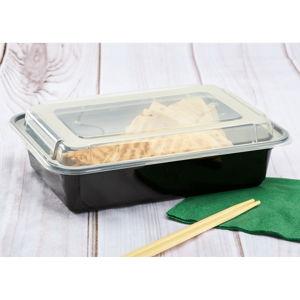 [150 sets] 38 oz PP Plastic Microwavable Rectangular Food Containers & Lids, Black