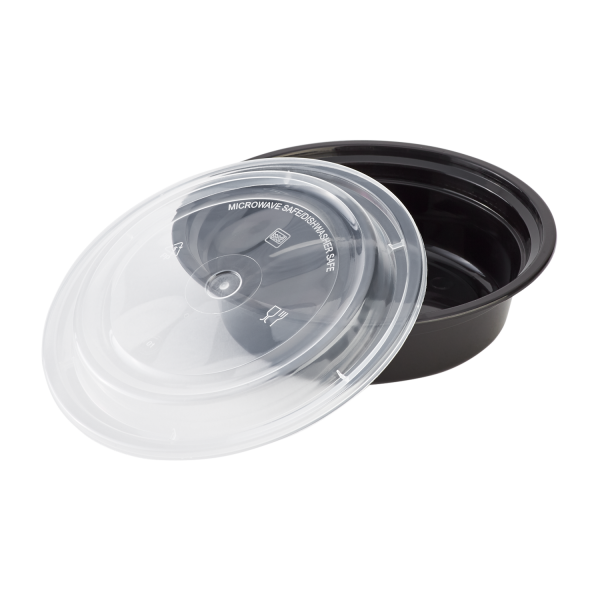 [150 sets] 16 oz PP Plastic Microwavable Round Food Containers & Lids, Black