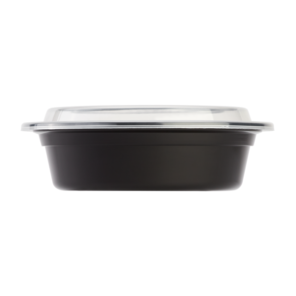 [150 sets] 16 oz PP Plastic Microwavable Round Food Containers & Lids, Black