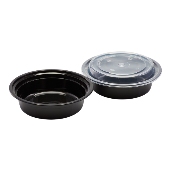 [150 sets] 16 oz PP Plastic Microwavable Round Food Containers & Lids, Black