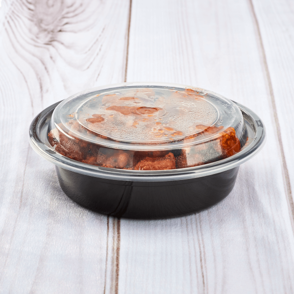 [150 sets] 16 oz PP Plastic Microwavable Round Food Containers & Lids, Black