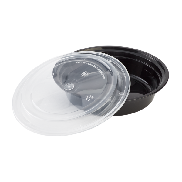 [150 sets] 24 oz PP Plastic Microwavable Round Food Containers & Lids, Black