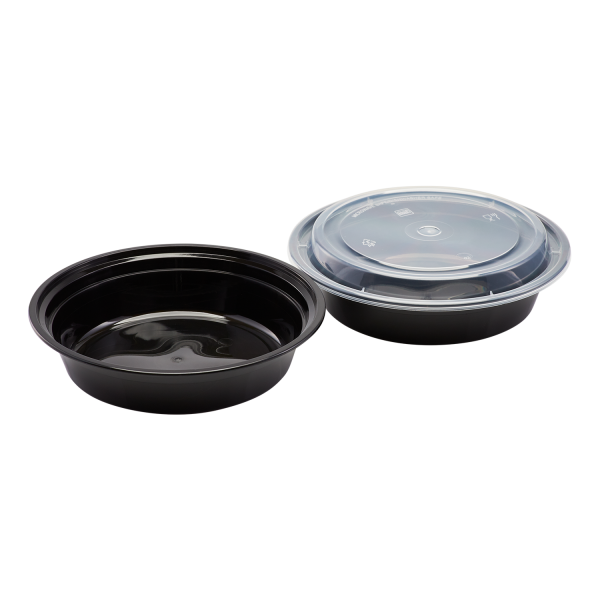 [150 sets] 24 oz PP Plastic Microwavable Round Food Containers & Lids, Black