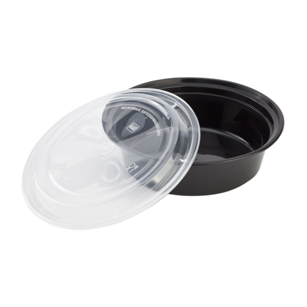 [150 sets] 32 oz PP Plastic Microwavable Round Food Containers & Lids, Black