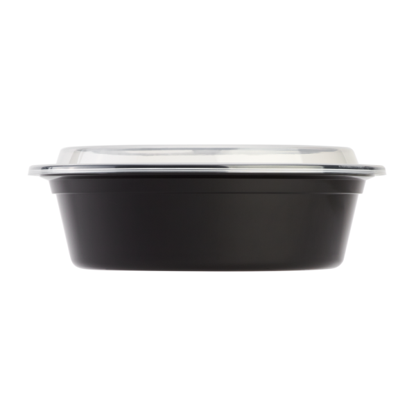 [150 sets] 32 oz PP Plastic Microwavable Round Food Containers & Lids, Black