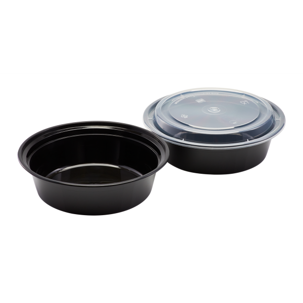 [150 sets] 32 oz PP Plastic Microwavable Round Food Containers & Lids, Black