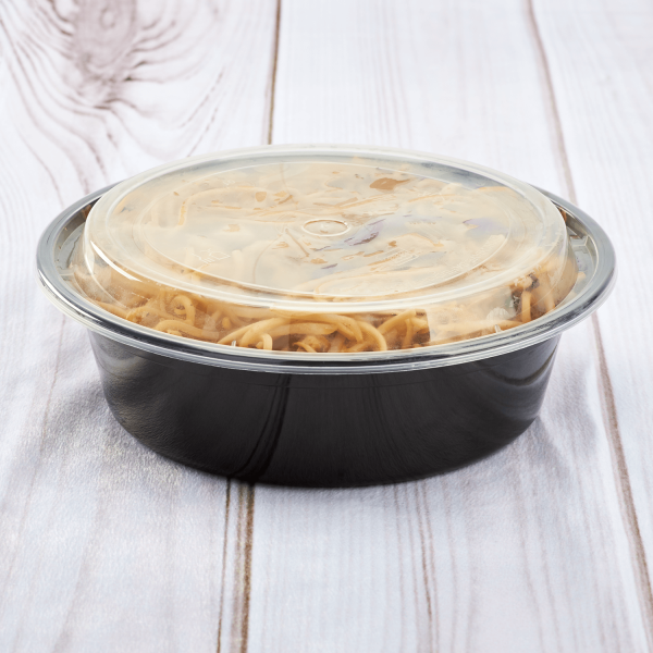 [150 sets] 32 oz PP Plastic Microwavable Round Food Containers & Lids, Black