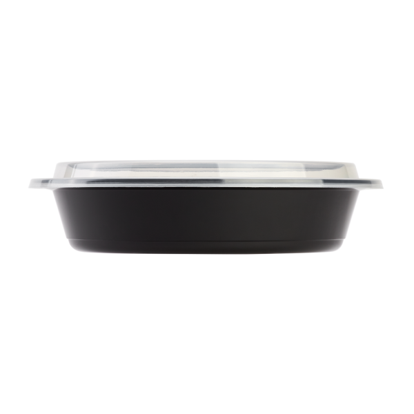 [150 sets] 48 oz PP Plastic Microwavable Round Food Containers & Lids (Black)
