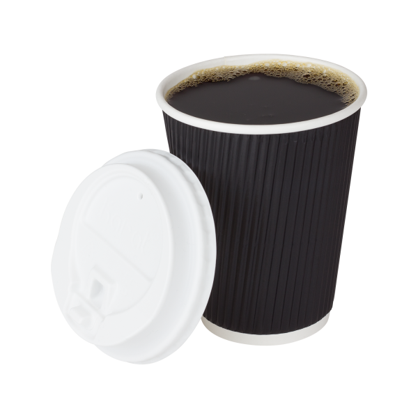 [500 ct] 12 oz Paper Coffee Cups | Ripple | 90 mm | Black