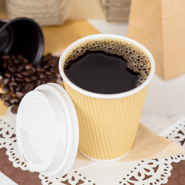 [500 ct] 12 oz Paper Coffee Cups | Ripple | 90 mm | Kraft