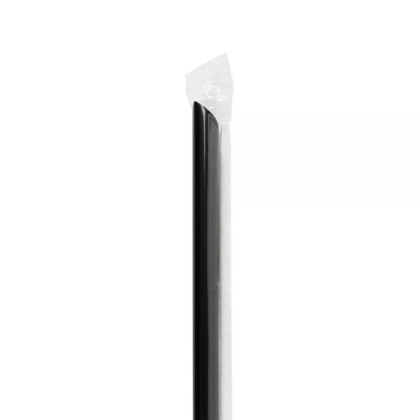 [2,500 ct] Giant Straws | Diagonally Cut | Individually Wrapped | Black (0.31" x 9")