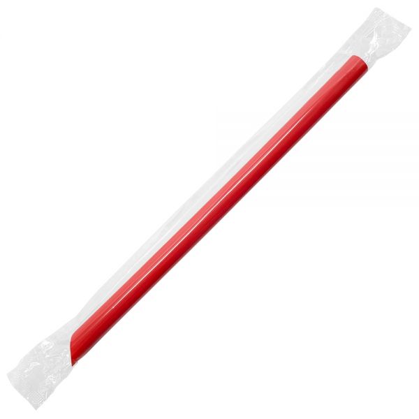 [1,600 ct] Boba Straws | Diagonal Cut | Individually Wrapped | Red (0.39" x 9")