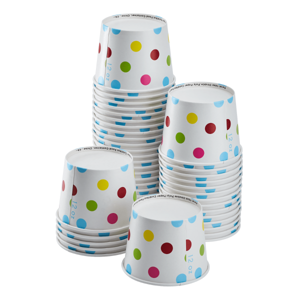 [1,000 ct] 12 oz Paper Food Containers | 100 mm | Dots Print