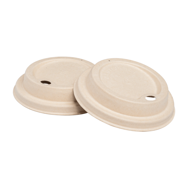 Karat Earth 90mm PFAS Free Bagasse Sipper Dome Lids for 10-24oz Hot Cups, Natural - 500 pcs