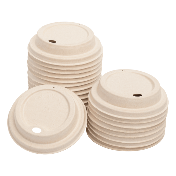 Karat Earth 90mm PFAS Free Bagasse Sipper Dome Lids for 10-24oz Hot Cups, Natural - 500 pcs