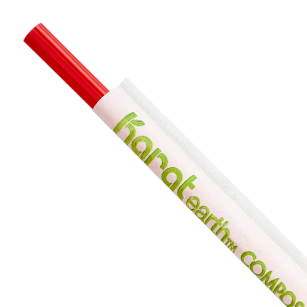 Karat Earth 9.5" PLA Jumbo Straw Paper Wrapped, Red - 4,800 pcs