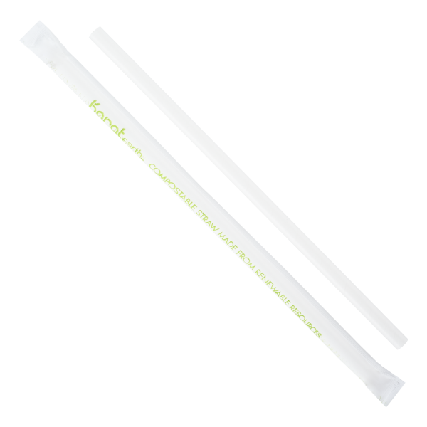 Karat Earth 9" Giant Paper Straw (7mm) Wrapped, White - 1,200 pcs