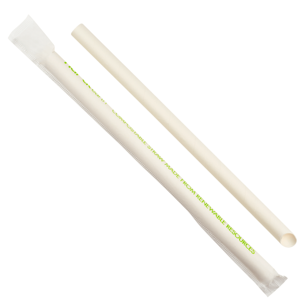 Karat Earth 9" Diagonal Cut Colossal Paper Straw Paper Wrapped, White - 1,600 pcs