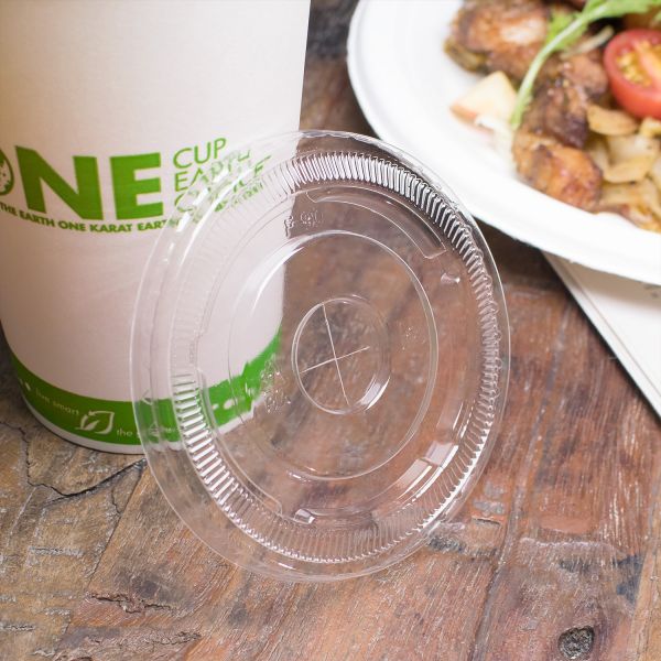 Karat Earth PLA Flat Lid for Eco-Friendly 12-22 oz Paper Cold Cup (90mm) - 1,000 pcs