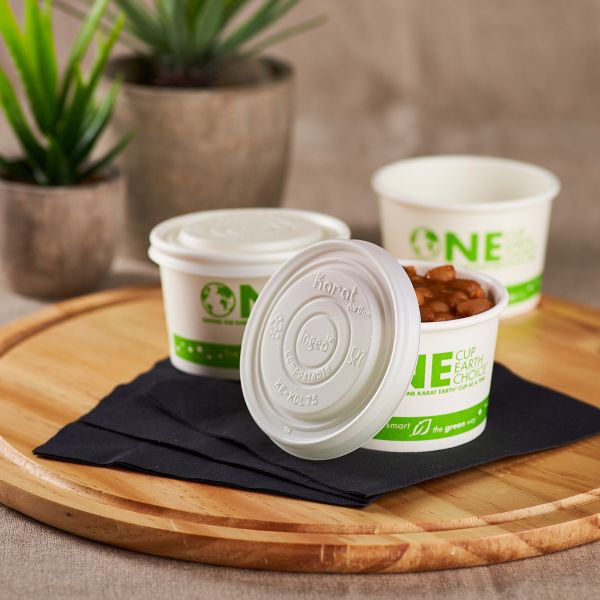 Karat Earth 75.3mm Flat Lid for 4oz Compostable Paper Food Container & Paper Portion Cups - 1,000 pcs