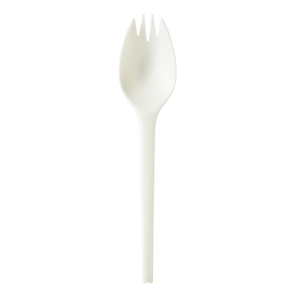 Karat Earth Medium-Heavy Weight CPLA Compostable Spork Wrapped, White - 750 pcs