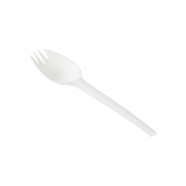 Karat Earth Medium-Heavy Weight CPLA Compostable Spork Wrapped, White - 750 pcs