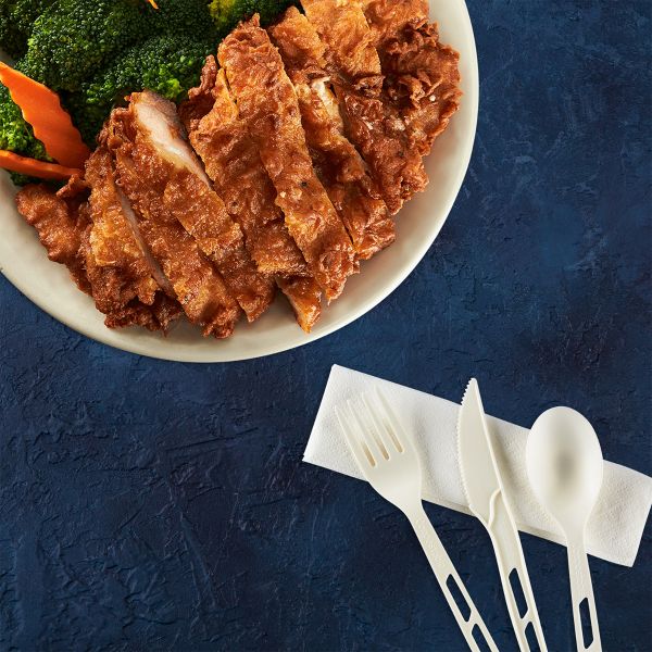 Karat Earth Heavy-Weight CPLA Compostable Cutlery Kits (Knife, Fork, Tea Spoon, 2-ply Napkin), White - 250 kits