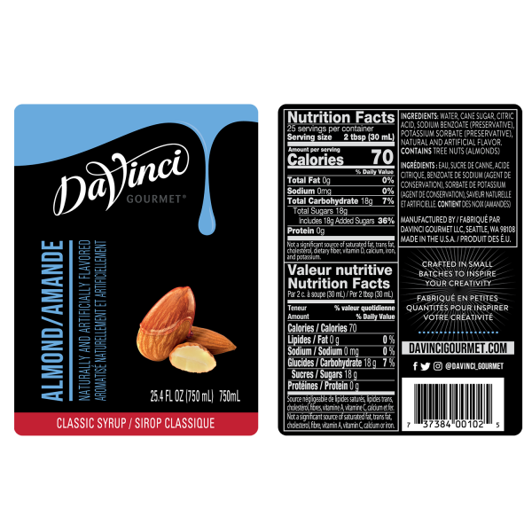 DaVinci Gourmet Almond (Orgeat) Syrup - Bottle (750mL)