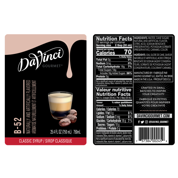 DaVinci Classic B-52 Syrup - Bottle (750mL)