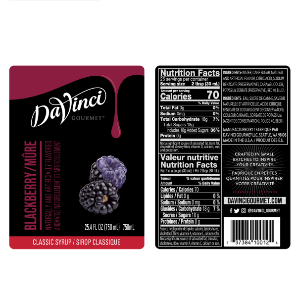 DaVinci Gourmet Blackberry Syrup - Bottle (750mL)