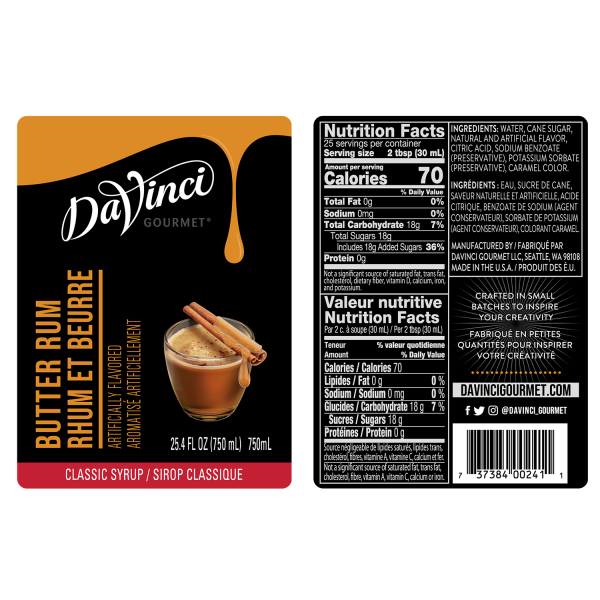 DaVinci Classic Butter Rum Syrup - Bottle (750mL)