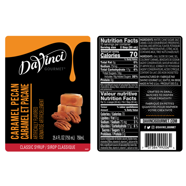 DaVinci Classic Caramel Pecan Syrup - Bottle (750mL)